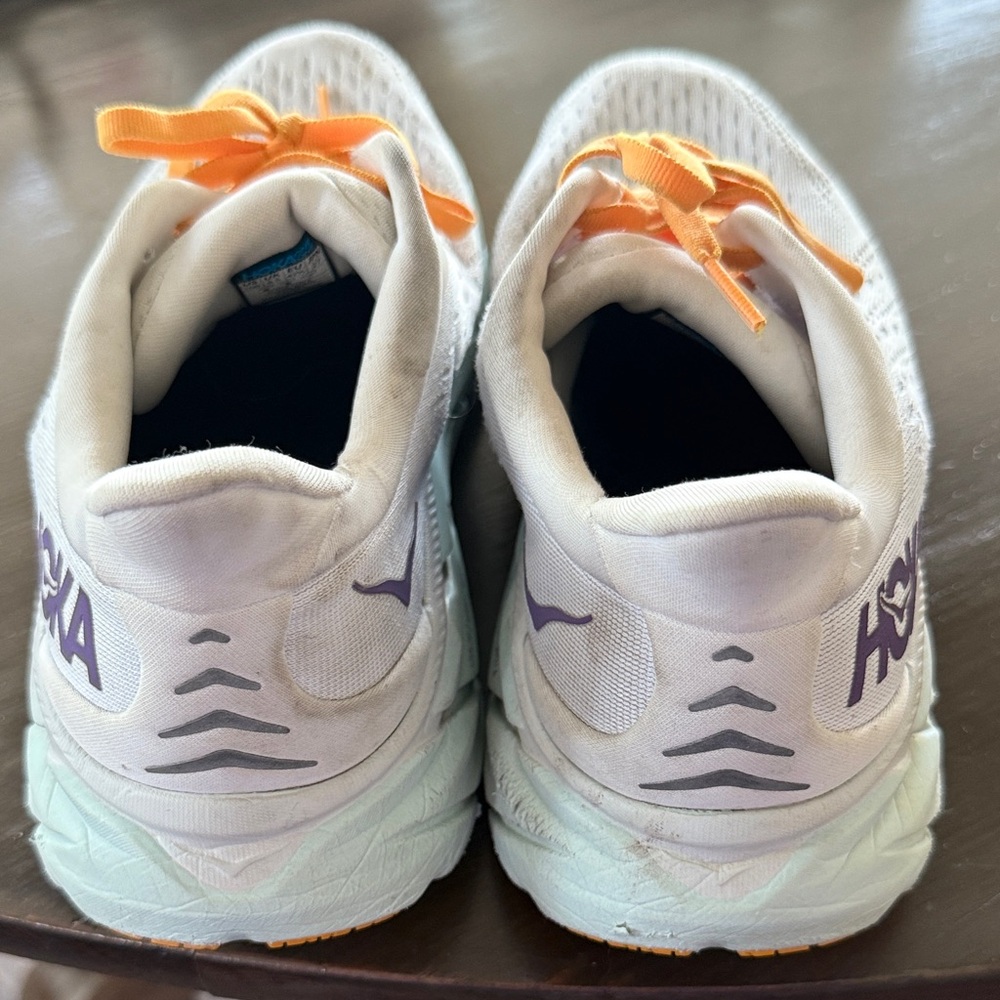 Hoka Clifton size 10 White with Orange/Purple Accents Running Shoes - Picture 6 of 6